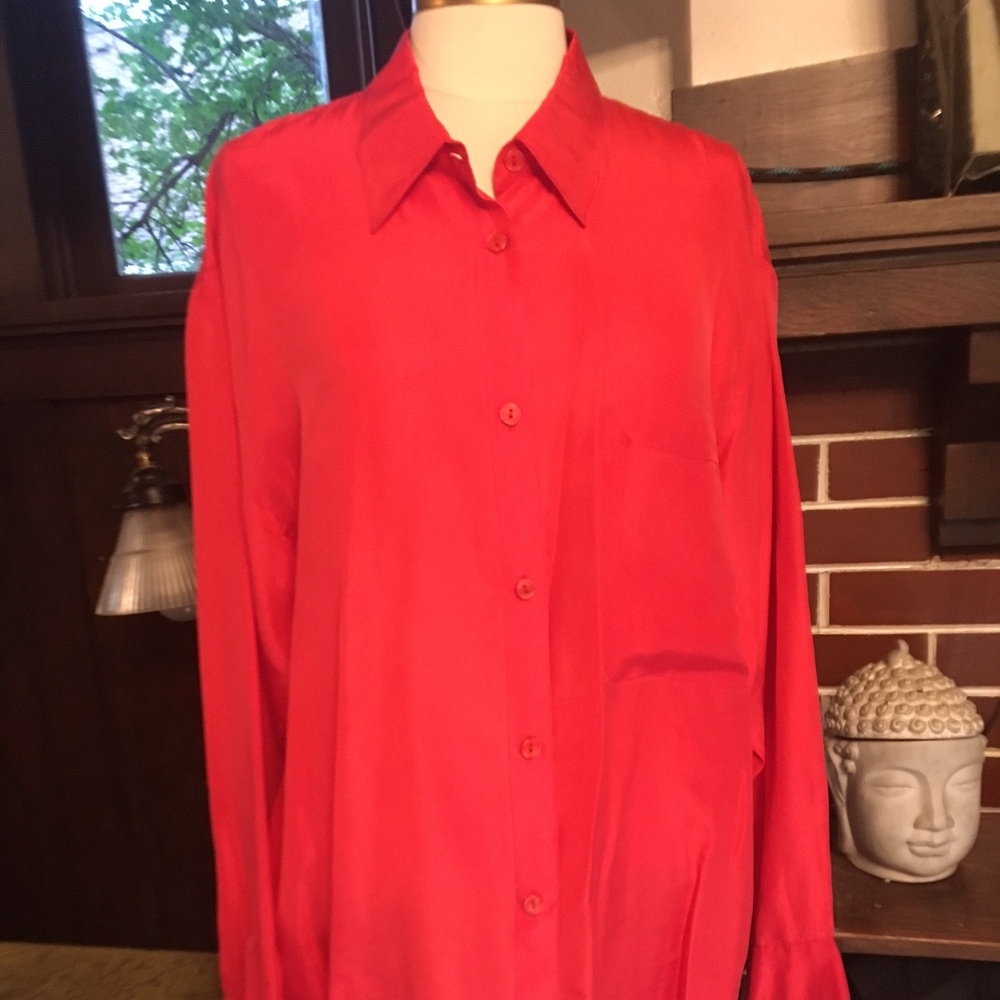 Vintage Paul Duffier Red Long Silk Shirt, US Size L